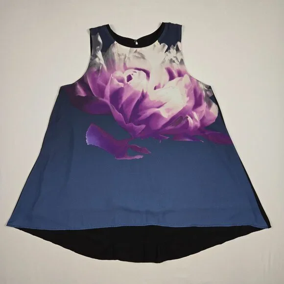 Alfani Navy Tunic with Purple Floral Front Panel - Picture 3 of 9